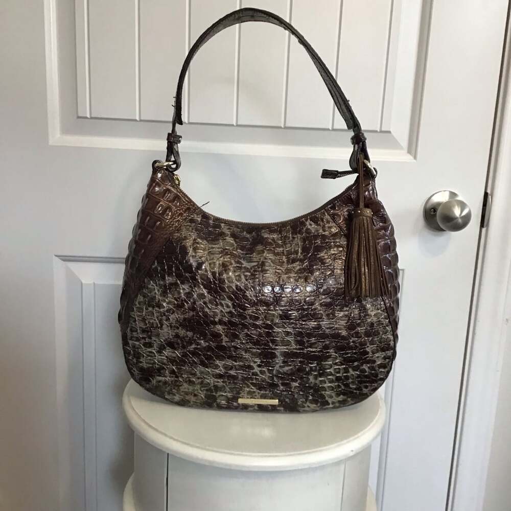 Brahmin Amira Leather Hobo Shoulder Bag with Tassel in Chestnut Beauvoir